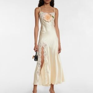Rodarte Silk Satin and Lace Bias Slip Dress